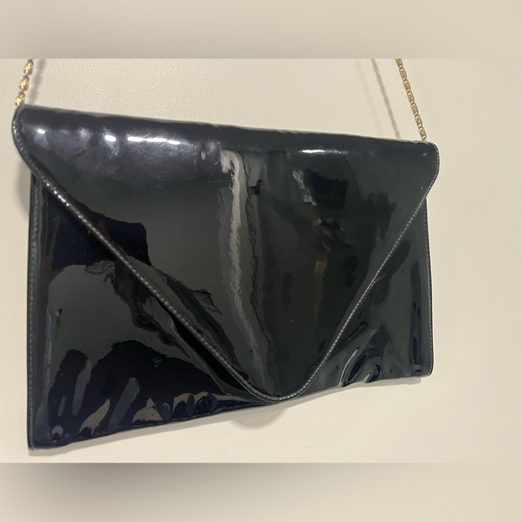 Sleek Black Clutch Purse with Gold Chain - Picture 5 of 6
